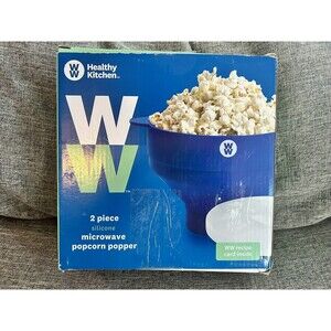 Weight Watchers Microwave Silicone Popcorn Maker Collapsible Bowl Lid Box Blue